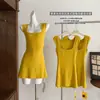 Saia estilo amarelo gengibre puro desejo temperamento justa e modeladora cintura marcada doce e picante americana