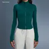 Jaqueta de Yoga Feminina com Gola Alta e Zíper, Justa Elástica Slim Fit Curta para Fitness, Manga Longa para Corrida, Jaqueta Esportiva Apertada DAW177
