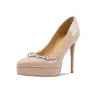 Sapatos de Salto Ultra Alto à Prova d'Água com Plataforma de Couro Patente de Boca Rasa 12cm para Mulheres, Salto Agulha Bico Fino com Strass para Comércio Exterior para Mulheres Baixas, Atacado