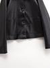 Chaqueta Corta de Poliuretano Negra Lavada para Mujer Otoño e Invierno con Bolsillos Grandes y Solapa, Chaqueta de Cuero de Un Solo Botón Estilo Europeo y Americano