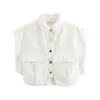 Stock Listo de Fábrica Comercio Exterior Ropa de Mujer al por Mayor 2025 Nueva Moda Diseño Versátil Bolsillo Doble Decorativo Top Corto