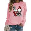 Suéter Chaqueta de Manga Larga con Cuello Redondo Estampado de Amor a Cuadros de Papá Noel de Comercio Exterior Europeo y Americano para Mujer Talla Europea