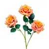 Rosa sweetheart artificial de 3 cabeças para decoração de casamento, decoração de casa, arranjo floral, rosa serigrafado, ornamentos de flores artificiais transfronteiriços, atacado