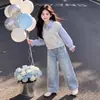 Sudadera de Dos Piezas Falsas Estilo Universitario 2026 con Diseño Elegante y Único, Jeans con Estampado de Estrellas, Conjunto de Dos Piezas para Primavera y Otoño