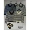 O único VI+ outono estilo coreano folgado com blocos de cor listrado versátil afina a silhueta blusa de malha de manga comprida 99286