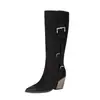 Botas de Caballero Estilo Europeo Americano con Hebilla Simple Punta Fina Botas Altas Botas de Tacón Grueso Alto deseo Botas de Comercio Exterior Talla 40-48 Botas de Talla Grande