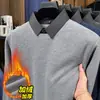 Suéter Masculino em Tricô Waffle com Lã Novo Estilo Outono/Inverno Gola Falso Duas Peças Forrado com Fleece Espesso Quente Camada Base