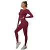 Conjunto Europeu e Americano de Yoga Sem Costura Pêssego Justo Conjunto de Roupa de Yoga Esporte Corrida Fitness Duas Peças Feminino