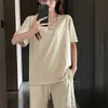 Camiseta de Manga Corta Lisa de Color Sólido Holgada Estilo Coreano para Mujer, Verano 2026, Cuello en V Delgado de Alta Gama, Hombro Normal, Adelgazante, Top Versátil