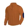 El superventas transfronterizo de TEMU: Sudadera Henley de moda europea y americana, nueva, con botones, de manga larga, con bordado de aplicación, para primavera y otoño