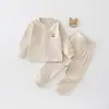 Conjunto de Duas Peças Sem Costura Outono e Inverno para Bebês e Crianças Pequenas, Conjunto de Roupa Íntima de Manga Longa de Cintura Alta para Recém-Nascidos para Todas as Estações