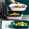 Bandeja para hornear estilo nórdico personalizada, cazuela, plato cerámico de doble asa, bandeja para hornear para horno y microondas, bandeja rectangular para hornear
