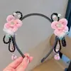 Adereço de Cabeça com Franja Vermelha de Ano Novo para Crianças Faixa de Cabelo Trança Peruca Estilo Antigo Chinês Aro de Cabelo Bola de Cabelo Grampo de Cabelo