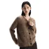 Chaqueta Cardigan de Punto Zhimohe Mismo Estilo Cuello Redondo Cepillado Otoño e Invierno Nuevo Suéter Cardigan 100% Cachemira Pura para Mujer