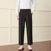 Pantalones de traje rectos, gruesos, de color sólido y corte holgado para hombre para otoño e invierno, pantalones casuales versátiles con caída y cintura trasera semielástica