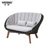 Sofá de Exterior Estilo Nórdico Madeira de Freixo Simples Varanda Externa Jardim Pátio Pequeno Sofá Cadeira Sofá de Rattan com Fita