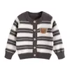 Cárdigan de Punto para Niños 100% Algodón Puro Estilo Otoño e Invierno Unisex Suéter de Punto Infantil Rayas Estilo Coreano Suéter de Punto para Bebé