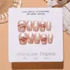Arte de unhas T922 vermelho-marrom gatinho estrela, design 3D nude cor de chá de leite rosa olho de gato, pontas de unhas quadradas curtas simples pintadas à mão em desenho animado