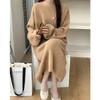 Vestido de suéter de color sólido para mujer, estilo coreano, suelto, de talla grande, adelgazante, elegante, de talla grande, por encima de la rodilla, con cuello redondo, vestido de punto