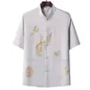 Traje Tang de Verano de Manga Corta Estilo Chino para Hombres de Mediana Edad y Mayores Atuendo de Abuelo Tai Chi Hanfu Ropa para Personas Mayores Atuendo de Verano para Papá