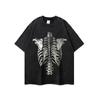 Camisetas Casuales Holgadas de Manga Corta para Hombre y Mujer, Estilo Americano Oscuro de Calavera, Lavado Pesado, Cuello Redondo, Tops de Pareja