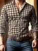 Camisa masculina de manga longa para comércio exterior transfronteiriço com estampa digital xadrez de bolinhas casual business com colarinho