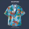 Nova Camisa Floral de Manga Curta Casal Casual Jaqueta Solta Roupa de Praia Verão 2025 Camisa Floral Top de Férias