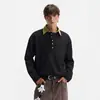 Camiseta texturizada de fábrica transfronteriza para hombres y mujeres, estilo americano de otoño, corte limpio, cuello Henry, manga larga, camiseta básica