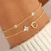 Pulseira de Trevo de Quatro Folhas com Zircônia Transfronteiriça de Comércio Exterior, 26 Letras, Moderna, Elegante, Simples, Versátil, Corrente de Pulso Dupla Camada para Mulheres
