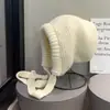 Gorro Balaclava Otoño e Invierno Felpa Bolsa Gorro Estilo Coreano Cara de Aspecto Pequeño Joker Gorro de Punto con Cordones para Mujer