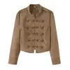 Roupas femininas transfronteiriças 2026 Moda estilo europeu e americano jaqueta com zíper decorada com botões nós para mulheres C526979