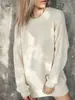 Novo suéter de malha de gola redonda solto com mangas compridas, estilo europeu e americano, para mulheres, cor sólida, estilo casual, roupas femininas transfronteiriças para outono e inverno