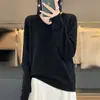 Suéter feminino de alta qualidade com decote V e mangas compridas, top de malha sem costura para primavera e outono, modelador e versátil, adequado para o trabalho, estilo casual e relaxado