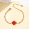 Pulsera de trébol de cuatro hojas de la suerte de acero de titanio más vendida de Amazon, chapada en oro, no se decolora, fabricante de joyería, accesorios al por mayor
