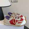 Tênis de treino alemão com cadarço de couro, blocos de cor, feio-bonito, sapatos femininos 2026 novo estilo outono faz os pés parecerem menores Sapatos Forrest Gump sapatos esportivos