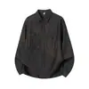 Camisa de Trabalho Masculina G-Stone com Lapela, Manga Longa, Bolsos Duplos 3D com Aba, Corte Amplo, Ombros Caídos, Não Amassa, Lavável à Máquina