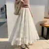 Nueva Falda Larga de Encaje de Principios de Otoño Transfronteriza con Cintura Elástica y Dobladillo Ancho, Falda Larga, Falda Casual Dulce de Línea A para Mujer, Estilo Europeo y Americano, Otoño e Invierno