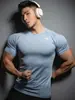 Gymshark Fitness Manga Corta para Hombre Mallas Deportivas Musculares Camiseta Elástica Estampado de Tiburón Secado Rápido Top Moderno