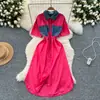 Vestido de manga corta para mujer 2025 Verano Estilo Coreano Moderno Cuello Solapa Costura de Mezclilla Correa Cintura Ceñida Camisa Abertura Vestido Largo