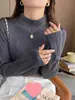 Suéter rosa claro de gola alta média para mulheres, peça para usar por baixo no outono e inverno, alta qualidade, top de malha canelada que não faz bolinhas