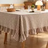 Mantel con borde de volantes, mantel de comedor a cuadros estilo ins simple, rectangular, lavable, resistente al calor, para comedor y cocina, cubierta para mesa de centro