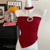 Top de Verano Dulce Disparo Real de Uso Rudo sin Tirantes ni Mangas con Almohadillas en el Pecho de Cuello Halter Color Sólido para Mujer