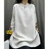 Camisa de Manga Larga Versátil de Largo Medio, Cuello Alto, Botones, Holgada, Nuevo Estilo Chino Bordado de Algodón y Lino Retro Otoño 2026