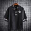 Camiseta Estilo Chino para Hombre Hanfu Verano Delgado Estilo Retro Estilo Bata Marca de Moda Bordado Antiguo Juventud Traje Tang Media Manga