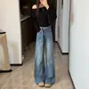 Jeans Azules Acampanados Retro para Mujer, Nuevos de Primavera/Verano Talla Grande Cintura Alta Adelgazantes Sueltos Rectos de Pierna Ancha Pantalones Largos hasta el Suelo