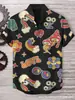 Camisa Creativa para Hombre con Cuello Mao, con Elementos de Estampado de Grulla Animal, Corte Holgado para Verano, de Lino con Mangas Cortas