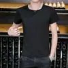 Camiseta de Modal para hombre de manga corta con cuello en V estilo coreano camiseta de verano sin cuello de manga corta de algodón mercerizado helado de color liso