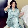 Pijama de Seda de Hielo Jacquard de Lujo Ligero de Gama Alta Estilo Ins Serie Floral, Ropa de Dormir Elegante de Manga Corta y Pantalón Largo al Por Mayor