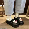 Bonitas pantuflas cerradas de suela gruesa con forro de felpa, cómodas para otoño e invierno, diseño de conejo, pantuflas de algodón 2026, nuevo estilo para el hogar, negro