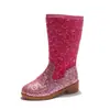 Botas de piel altas de princesa para niña, botas estilo Martin con lentejuelas, estilos de moda otoño/invierno, botas de vaquero western de inspiración étnica y botas altas estilo caballero